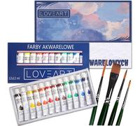 LOVEART aquarelle 12x12ml, bloc de peinture, set de pinceaux