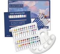 LOVEART Kit de peinture aquarelle - Kit complet avec 24 couleurs, pinceaux, bloc & palette