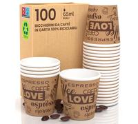 LoveBrownCUP Lot de 100 verres en papier pour café 65 ml Verres écologiques biodégradables jetables pour petites boissons chaudes