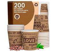 LoveBrownCUP Lot de 200 verres en papier à café 65 ml Verres écologiques biodégradables jetables pour petites boissons chaudes