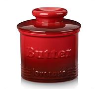 LOVECASA 177ml Beurrier Ceramique avec Couvercle - Boîte à Beurre avec Ligne d'Eau, Beurrier Eau pour Réfrigérateur - Rouge