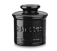 LOVECASA 177ml Beurrier en Grès, Boîte à Beurre avec Ligne d'Eau, Beurrier Eau avec Couvercle pour Réfrigérateur, Noir
