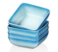 LOVECASA 4 Pcs Bols à Céréales en Grès, Ensemble de Bol à Soupe/Salade 800ml pour Petit Déjeuner - Va au Micro-Ondes - Bleu Ciel dégradé
