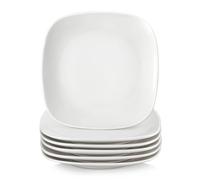 LOVECASA Assiettes à Dessert 6 Pcs en porcelaine de 19 cm, en Forme Carré - Pour Collation/Salade/Fruits/Accompagnement - Couleur Blanche