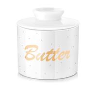 LOVECASA, Beurrier avec Refroidissement, 180ml, Cloches à Fromage, Pot à Beurre en porcelaine, Conserve de Beurre Fromage Sans Réfrigérateur (Blanc-BUTTER DORÉ)