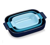 LOVECASA Lot de 3 Plats de Cuisson Rectangulaires en Céramique avec Poignées - 3600ml/2400ml/1300ml - Idéal pour Lasagne/Casserole/Tarte/Tapas/Viande/Légumes Rôtis - Bleu