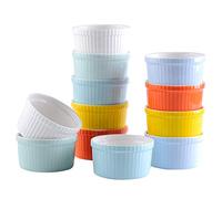 LOVECASA Moules à Soufflé en Porcelaine, Lot de 12, 180 ml, Ø 9 x 5 cm | Multicolores, Compatibles Four, Lave-Vaisselle et Micro-Ondes, pour Crème Brûlée, Pudding, Flan et Ramequins