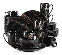LOVECASA, Série Sweet. 32pcs Service de Table Complet Moderne en Porcelaine pour 8 Personnes 8 Assiette À Dessert,8 Assiette À Dîner,8 Tasse,8 Bol à Motif Plaqué Or