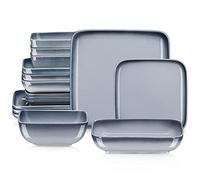 LOVECASA Vibri Service de Table Carré Grès 16 Pièces pour 4 - Dégradé Gris | Assiettes Plates, Creuses et à Dessert, Bols - Compatibles Lave-Vaisselle et Micro-Ondes - pour Repas, Entrée, Apéritif