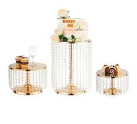 LoveCat Lot de 3 présentoirs à gâteaux ronds en métal avec pendentif en acrylique pour fête d'anniversaire, mariage, banquet, anniversaire de mariage, Noël, thé, dessert, doré