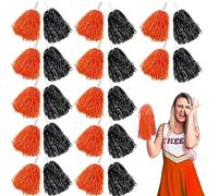 Lovecheer Lot de 24 pompons noirs et oranges avec poignée | Plastique mat, ne se décolore pas, moelleux et léger, facile à tenir, pour équipe sportive, danse de pom-pom girl, festival
