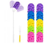 LOVECO Lot de 10 lingettes anti-poussière pour Swiffer + 2 poignées | Microfibre lavable, 1 poignée télescopique, 1 poignée courte, sèche et humide, réutilisable, pour meubles, voiture, stores