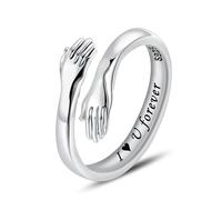 LOVECOM Cadeau de Noël, bague de câlin, bague en argent sterling 925 pour femmes, adolescentes, filles, bague de promesse ouverte en argent, bijoux pour hommes, bagues de mariage, US Size 8, Argent