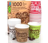 LoveCup 1000 Gobelets en carton, 65 ml, écologiques, biodégradables, jetables, petits, pour boissons chaudes