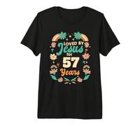 Loved by Jesus for 57 Years 57th Birthday Thème chrétien T-Shirt Haut de Gamme