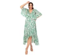 Lovedrobe Women's Ladies Midaxi Dress V-Neck Cape Sleeve Abstract Floral Print Ruffle Hi Low Hem Wrap Belted A-Line Vert 46