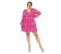 Lovedrobe Women's Ladies Mini Dress Long Balloon Sleeves V-Neckline Chiffon Side Tie Detail Ruffle Frill Empire Waist A-Line Femme Rose Vif 50