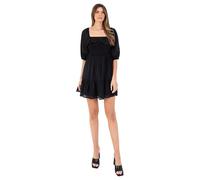 Lovedrobe Women's Ladies Mini Dress Square Neckline Short Puff Sleeve Fit and Flare Skater A-Line Casual Shirred Waist Smock Noir 52