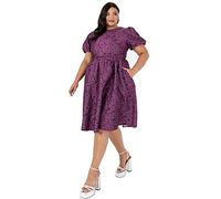 Lovedrobe Womens Ladies Plus Size Dress Curve Skater Midi Back Keyhole Short Sleeves Floral Flowers Crew Neck High Waist A-Line Robe de Cocktail, 22 Femme