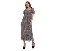 Lovedrobe Women's Midaxi Dress Ladies Animal Print Square Neck Short Puff Sleeves Tie Back A-Line Shirred Waist Smart Casual Robe, Beige 54 Femme