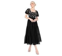 Lovedrobe Women's Midaxi Dress Ladies Animal Sequin Embellished Short Puff Sleeve Square Neck A-Line for Evening Party Cocktail Robe Noir 40 Femme