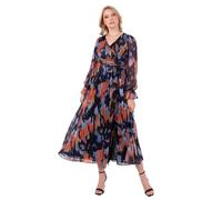 Lovedrobe Women's Midaxi Dress Ladies Ankle-Length Long Sleeve V-Neck Faux-Wrap Front Tie Belt Abstract Print A-Line Evening Party, Multi 50