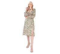 Lovedrobe Women's Midi Dress Ladies Satin Animal Print Long Sleeve Round Neck A-Line Tie Neck Wedding Guest Party Evening Cocktail Vert 46