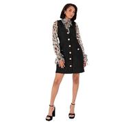 Lovedrobe Women's Mini Dress Ladies Sleeveless V-Neck Pinafore Rose Floral Jacquard Gold Button Pockets Smart Casual Office Wear, Noir 54