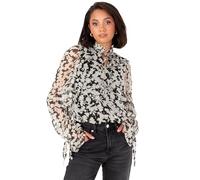 Lovedrobe Women's Tie-Neck Blouse Ladies Smart-Casual Top Long Sleeve Ruffle Cuffs Floral Print Keyhole Bow Tie Detail Office Wear, Noir 44