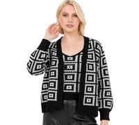 Lovedrobe Women's Twinset Ladies Long Sleeve Cardigan Knitted Two Piece Sleeveless Vest Tank Top Granny Square Knitwear Co-ord, Noir et crème 48-50