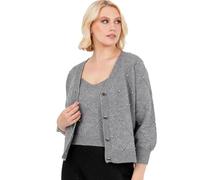 Lovedrobe Women's Twinset Ladies Long Sleeve Cardigan Knitted Two Piece Vest Tank Top Co-ord Set Diamante Smart Casual Knitwear, Gris 48-50