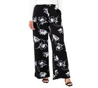 Lovedrobe Women's Wide Leg Trousers Ladies Satin Pants Monochrome Floral Print Elasticated Waist Smart Casual Office Wear Party, Noir 48