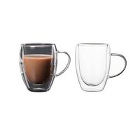LoveFirst 2x250ml Tasses à Café Transparentes Tasse Cappuccino Verre Double Paroi Avec Manches Tasses en Verre Borosilicate pour Thé,Boissons Chaudes ou Froides,Lattes,Jus Lait,Espresso,Bière