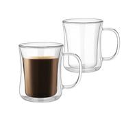 LoveFirst 350ml*2 Tasse Verre Double Paroi Ensemble avec Poignée Tasses à café en Verre Borosilicate Transparent Faite à La Main pour Latte Macchiato, Thé, Lait, Bière, Effet de Flottement