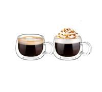 LoveFirst Lot de 2 Tasses à Café en Verre Isotherme à Double Paroi de 150 Ml avec Poignée, Tasses en Borosilicate Transparent, Soufflé à la Main, Parfaites pour le Cappuccino,le thé,le Latte,Jus