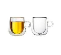 LoveFirst Lot de 2 Tasses à Café en Verre Isotherme à Double Paroi de 250 Ml avec Poignée, Tasses en Borosilicate Transparent, Soufflé à la Main, Parfaites pour le Cappuccino,le thé,le Latte,Jus