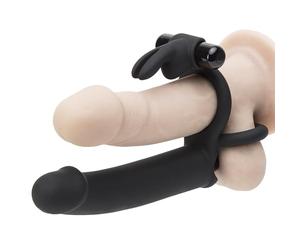 Lovehoney Triple-Function Strap-On Dildo | Godemichet a porter, Stimulateur Clitoridien & cockring | Vibromasseur Lapin & Gode 15 cm avec 2 Vibromasseurs Bullet | Sextoy pour Couples | Imperméable