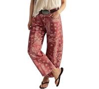 loveimgs Jean Boyfriend Baggy pour Femme - Imprimé Floral - Denim - Jambe Large - Taille mi-Haute - Patchwork Y2k, Rose Rouge, XX-Large