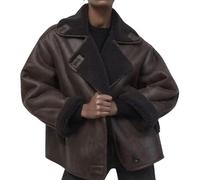 loveimgs Veste épaisse doublée Sherpa en faux daim pour femme - Manteau surdimensionné en cuir polaire shearling - Veste de motard d'hiver, marron, Small