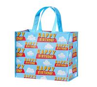 Loveinside Grand sac cadeau d'anniversaire réutilisable avec poignées - 25,4 x 12,7 x 33 cm - Sacs cadeaux motif ciel bleu et nuages pour enfants garçons filles, fête d'anniversaire, fête prénatale