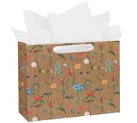 Loveinside Grand sac cadeau floral de 13 pouces avec papier de soie - Sac en papier d'anniversaire à fleurs sauvages, parfait pour un mariage, une fête prénuptiale et un goûter