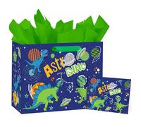 Loveinside Sac Astronaute Dino 13” pour garçons - Thème espace/dino + carte/papier soie, cadeau anniversaire