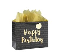 Loveinside Sac cadeau d'anniversaire noir et doré avec papier de soie pour anniversaire, fête prénatale, fête et plus encore - 33 x 25,4 x 12,7 cm, 1 pièce