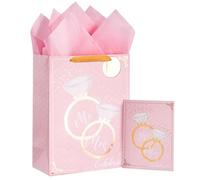 Loveinside Sac cadeau de mariage avec papier de soie, étiquette cadeau et carte de vœux pour mariage, anniversaire, fête, et plus encore - 25,4 x 12,7 x 33 cm, 1 pièce, alliances