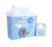 Loveinside Sac cadeau extra large avec carte cadeau et papier de soie blanc - Motif 3D pour bébé garçon - 40,7 × 15,3 × 30,5 cm