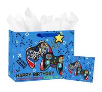 Loveinside Sac Cadeau Gamer Pour Enfants Garçons, Motif Manette De Jeu Vidéo Bleue Avec Texte, Sac Cadeau Moyen Avec Papier De Soie, Étiquette, 33 X 12,7 X 25,4 Cm, 1 Pièce