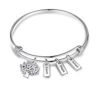 Lovejewellery Bracelet Arbre de Vie Personnalisé avec 2 à 7 Nom Gravure Bracelets en Argent Femmes Mère Fille Bracelet Cadeau pour Noël Fête des Mères Anniversaire