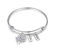 Lovejewellery Bracelet Arbre de Vie Personnalisé avec 2 à 7 Nom Gravure Bracelets en Argent Femmes Mère Fille Bracelet Cadeau pour Noël Fête des Mères Anniversaire