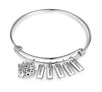 Lovejewellery Bracelet Arbre de Vie Personnalisé avec 2 à 7 Nom Gravure Bracelets en Argent Femmes Mère Fille Bracelet Cadeau pour Noël Fête des Mères Anniversaire
