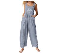 LoveLeiter Combinaison d'été pour femme - Avec jambes larges - Sans manches - Bretelles - Style rétro - En lin - Respirant